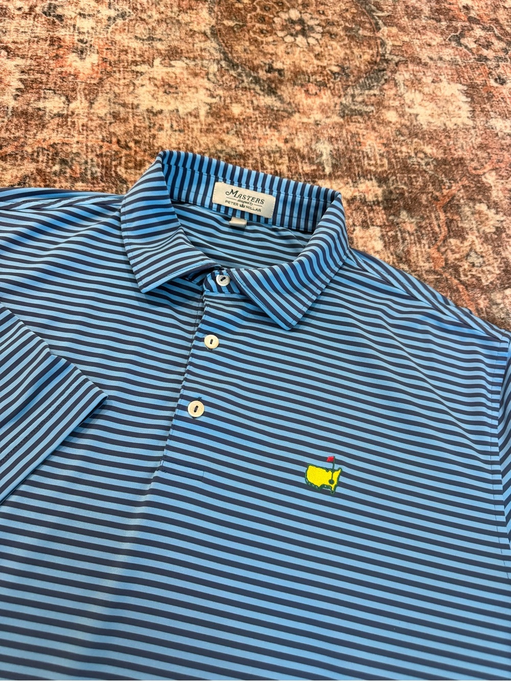 Peter Millar Blue Striped Masters Logo Golf Polo